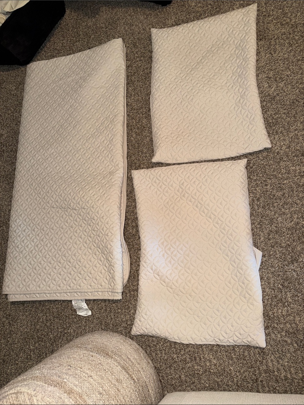 Quilted Pillow and Bedding  Set - Cream